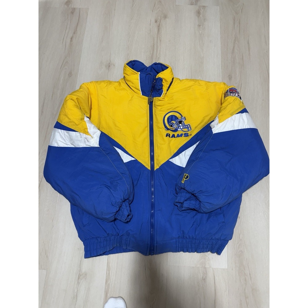 Pro Player NFL St. Louis Rams Puffer Jacket Men's Size XL 90s Blue White Yellow